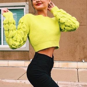 Green cropped  knit sweater
